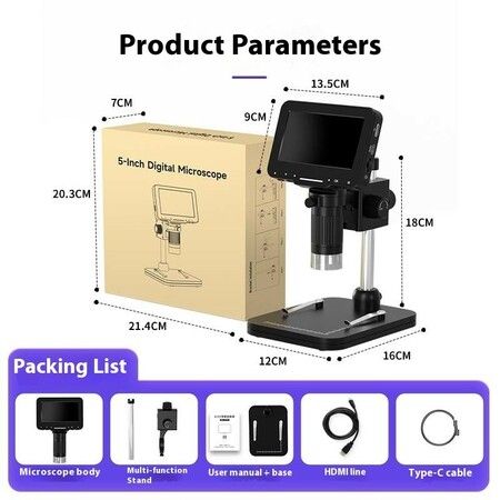 4K 5 Inch IPS Screen Digital Microscope 1080P 1000X  8LED Microscope  178 Degree Viewing Angle Educational Christmas Birthday Kids Gift