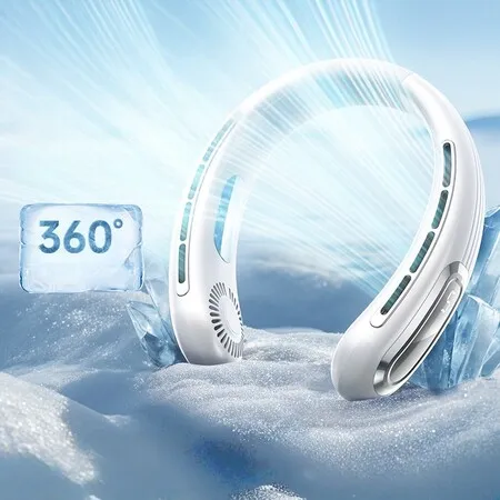 Adjustable Angle Hanging Neck Fan 360 Degree Ice Cool Wind Cooling Fan Christmas Birthday Kids Summer Gift COL White