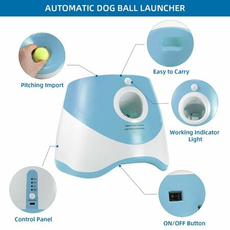 Automatic Ball Launcher With 6 Balls,Interactive Dog Fetch Machine,3 Adjustable Distances From 3-9M For Dog Color Blue