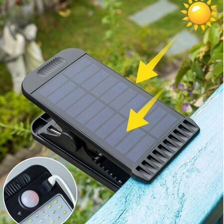 Solar Motion Sensor USB Power Security Umbrella Light,Clip Clamp on Lights Outdoor with 72 LED 4Modes Wireless Waterproof for Patio Wall Garage