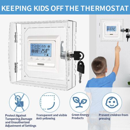 Thermostat Lock Box with Key, Large Thermostat Cover with Lock for Thermostat on Wall Fits Thermostats 5inch H x 5inch W or Smaller, 16 x 15 x 5.5 cm