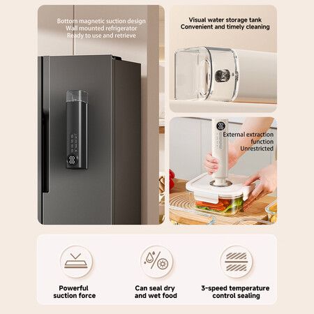 Black 3 IN 1 Rechargeable Wireless Vacuum Sealer Kitchen Food Bag Sealer External Pump Single Seal