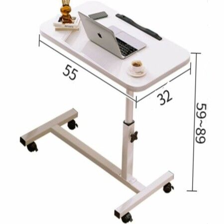 Mobile Overbed Table with Wheels, Height Adjustable Laptop Table with Shelf, Portable Home Office Desk Mobile Laptop Computer Standing Desk Cart with Tray