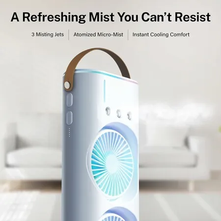 Cooling Fan Portable USB Rechargeable Mist Spraying Evaporative 180 Rotation 90 Oscillation 3 Speed Air Circulator For Outdoor Camping Breeze