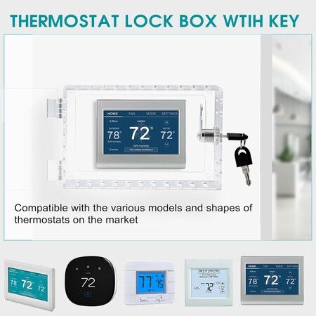 Thermostat Lock Box with Key, Universal Acrylic Thermostat Cover with Lock for Wall Thermostats, Restaurants, Wall AC Panel, School, 18 x 12 x 6 cm