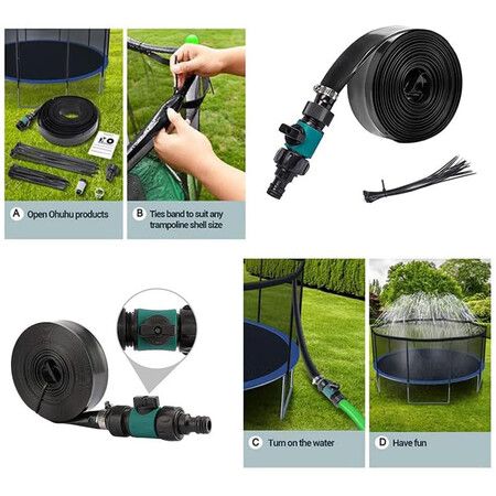 12M Trampoline Sprinkler, Summer Fun Outdoor Backyard Water Play Cool Down Water Sprinkler for Kids Games, Fmaily Party, Sprinklers for Yard Green