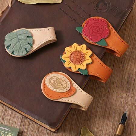 4PCS Vintage Magnetic Leather Bookmark,Leather Magnetic Bookmarks for Women,Magnetic PU Bookmarks Clip Book Accessories