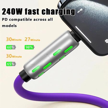 240W 4-in-1 USB C Super Fast Charge Cable With Breathing Light,Multi-Charging Cable Color Black