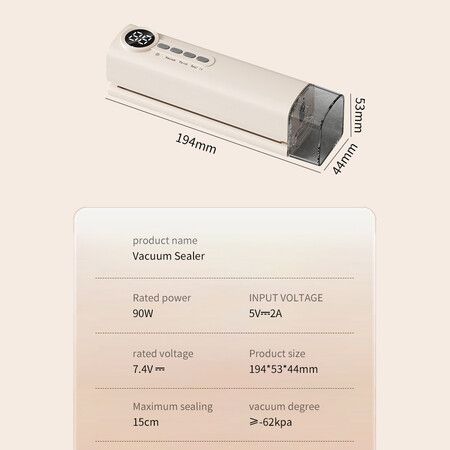 Beige 3 IN 1 Rechargeable Wireless Vacuum Sealer Kitchen Food Bag Sealer External Pump Single Seal