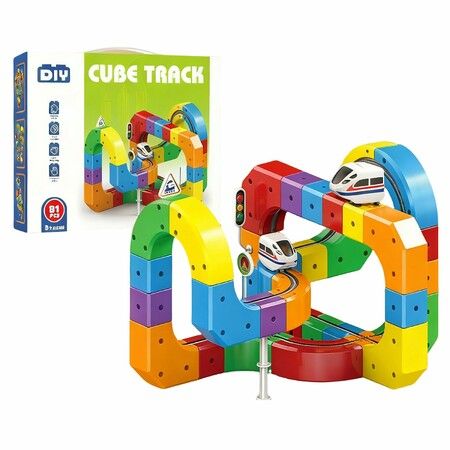 Rail Train Set 3D Embedded Race Track Gravity Defying Motorized Car Cube DIY Montessori STEM Sensory Building Toy 81 Pcs Christmas Birthday Gift