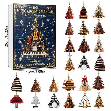 Christmas 24 Days Countdown Advent Calendar,Musical Acrylic Christmas Tree With Classic Music Box Ornaments,Christmas Gift For Girls,Boys