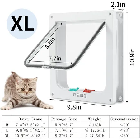 Cat Door for Interior Exterior Door,4-Way Locking Flap for Cats & Dogs,Weatherproof Pet Door XLarge