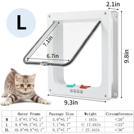 Cat Door for Interior Exterior Door,4-Way Locking Flap for Cats & Dogs,Weatherproof Pet Door Large