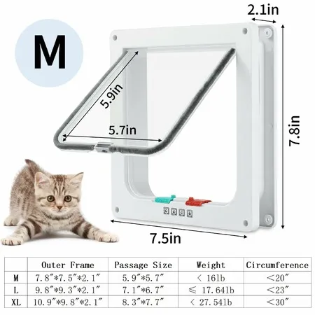 Cat Door for Interior Exterior Door,4-Way Locking Flap for Cats & Dogs,Weatherproof Pet Door Medium