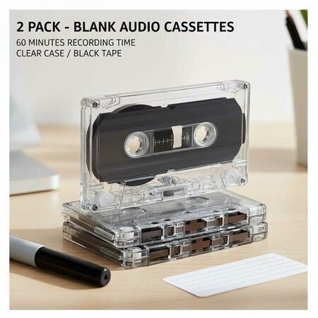 2 Pack Blank Cassette Tapes 60 Minutes Clear Audio Recording Tape with Plastic Storage Case for Music Speech Collectors