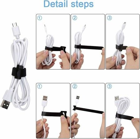 50 PCS 1.2CM x 15CM Reusable Cable Ties,  Adjustable Cord Straps Wire Organizer Cord Wrap and Hook Loop Cable Management