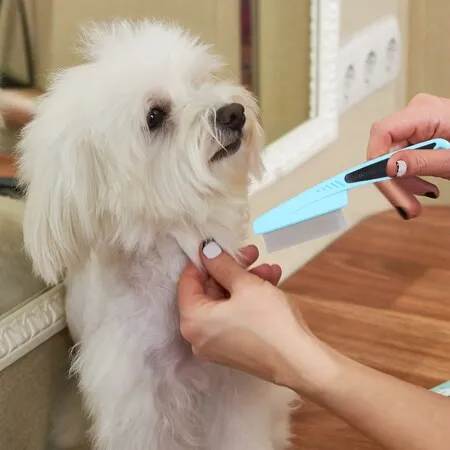 Flea Comb with Rubber Handle, Flea and Tick Comb for Dogs and Cats, Fine Tooth Dog Comb for Grooming, Blue