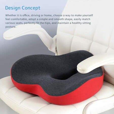 Memory Foam Seat Cushion Coccyx Orthopaedic Office Chair Lower Back Pain Relief Grey Red