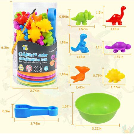 Dinosaur Counting Toy Set With Sorting Bowls, Colour Sorting Math Activities, Educational Toys For Kids 3+