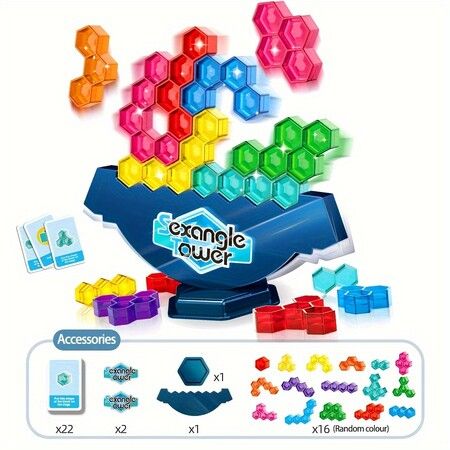 Hexagonal Diamond Balance Tower Puzzle Game For Kids, Desktop Toy With Cube Jigsaw,Interactive Logic Thinking Training Toy , Random Parts Color