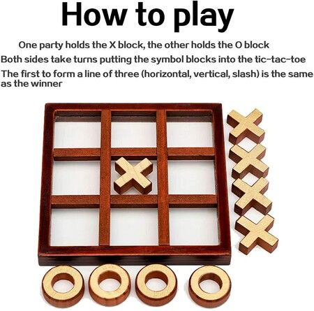 Tic Tac Toe Board Game, Small Wooden Tic Tac Toe Family Game Table Toy