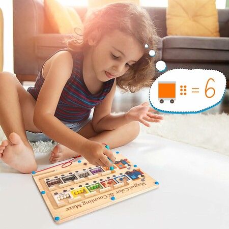 Magnetic Color and Number Maze Board Wooden Montessori Fine Motor Skills Toys for 3 4 5 Year Old Preschool Learning Activities