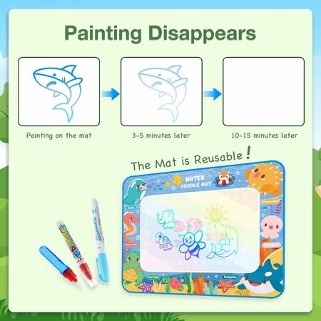 Water Doodle Mat Kids Painting Drawing Writing Board Magic Pens Stamps Aqua DIY Craft Canvas Cartoon Rug Carpet Educational Toy 90x120cm