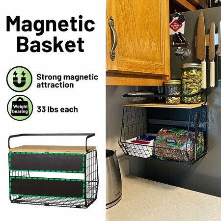 Magnetic Shelf for Fridge with Wood Lid,Fruit Potato Onion Storage Bins,Pantry Organizers & Storage Magnetic Spice Rack for Refrigerator Kitchen Counter