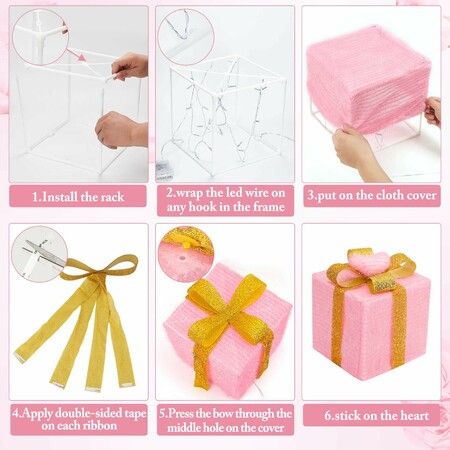 Christmas Lighted Gift Boxes 3 Pack Pink Lighted Christmas Boxes Light Up Present Boxes Decorations for Indoor Outdoor Battery Operated LED Light Up Gift