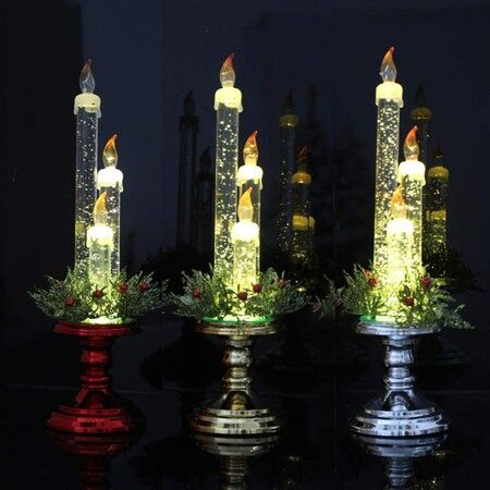 Christmas Electronic Candle/Santa Night Light，Perfect Valentine'S Day, Halloween,Birthday Or Bar Decoration, 10×36CM,Gold
