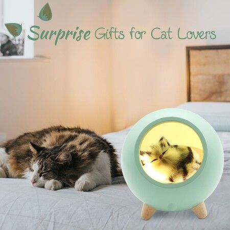 Room Decor for Women, Vency Cat Night Light for Bedroom Cute Cat House Valentine Christmas Birthday Gifts (Green)