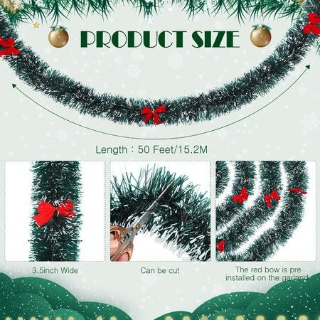 8M  38 Red Bows  Christmas Tinsel Garland  Tree Garland Wreath Decorations Garland Wreath  Tinsel for Holiday Party