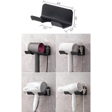 Universal Hair Dryer Holder,Blow Dryer Hanger Wall Mount for Hair Dryer Hook with Plug Cord Organizer Self Adhesive (1 Pack Black)