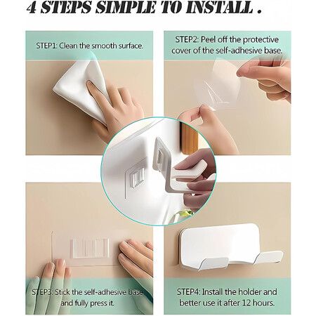 Universal Hair Dryer Holder,Blow Dryer Hanger Wall Mount for Hair Dryer Hook with Plug Cord Organizer Self Adhesive (2 Pack White)