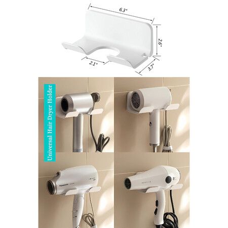 Universal Hair Dryer Holder,Blow Dryer Hanger Wall Mount for Hair Dryer Hook with Plug Cord Organizer Self Adhesive (1 Pack White)