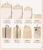8pcs Compression Travel Packing Organizer Set  Toiletries Cosmetics Shoes Luggage Clothing Christmas Gift COL Beige