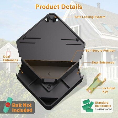 6Pcs Mouse Station with Keys, Key Required Mouse Stations, Mice Stations, Keeps Children and Pets Safe Indoor and Outdoor