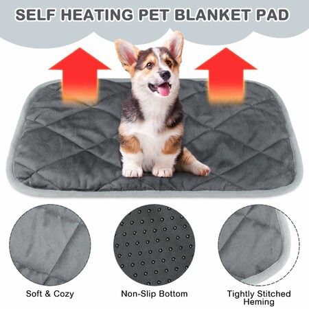 4 Pack Self Warming Pet Mat, Heat Reflect No Electric Thermal Pad Washable Anti-Slip Soft Bed Blanket for Dog Cat Small Pets(23x35 Inch,Gray)