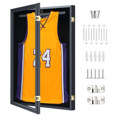 Jersey Display Case Shadow Box Frame Wall Lockable Sports Memorabilia Showcase Cabinet for Football Basketball Rugby Hockey Custom Shirt 50.7x40.5cm