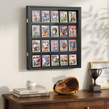 Sports Card Display Holder Case Wall Mounted Lockable Cabinet for Graded Baseball PSA NBA Basketball Football Hockey Comic Pokemon Game Trading Cards