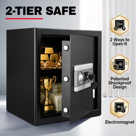38L Steel Home Safe Lock Box Electronic Security Keypad Removable Shelf Anti-Theft Alarm Emergency Keys Money Cash Deposit Jewellery Documents Storage