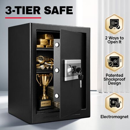 50L Steel Home Safe Lock Box Electronic Security Keypad Removable Shelf Anti-Theft Alarm Emergency Keys Money Cash Deposit Jewellery Documents Storage