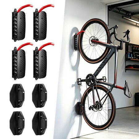 4 PCS Swivel Bike Wall Mount Vertical Bicycle Storage Rack Stand Rotating Hangers Garage Cycle Holder Shed Space Saver Bracket 30kg Capacity Each
