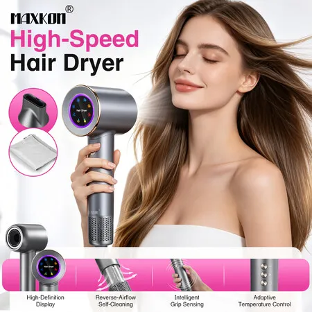 Maxkon Professional Ionic Hair Dryer Powerful 1600W High Speed Blow Drying 5 Heat Settings Lightweight Home Salon Travel Styling Concentrator Nozzle