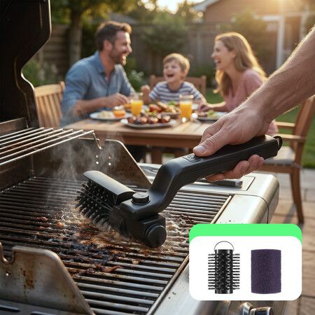 Electric BBQ Grill Brush Cleaner Cordless USB Rechargeable Motorised Scrubber Automatic Barbecue Grate Cleaning Tool Stainless Steel Bristles 3 Speeds