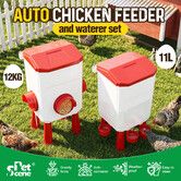 Chicken Bird Feeder Waterer Set Automatic Water Dispenser Poultry Coop 12KG Food 11L Drinker Kit Auto Aviary Chook Chick Hen Quail Duck Drinking Cups