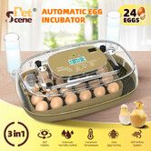 24 Eggs Incubator Automatic Egg Hatcher Breeder Hatching Machine for Chicken Duck Bird Pigeon Quail Poultry Auto Turner Water Refill Bottles Candler
