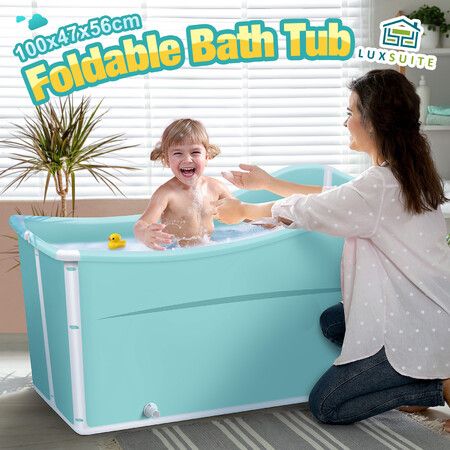 LUXSUITE Foldable Bath Tub Adult Portable Freestanding Bathtub Large Collapsible Plastic Modern Bathroom Soaking Shower Bucket for Kids Baby Pet Spa