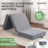 Luxsuite Tri-Fold Memory Foam Folding Mattress Single Portable Floor Cushion Washable Cover Foldable for Camping Caravan Travel Guests 190x90x15cm
