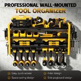 Power Tool Organiser 4 Tier Garage Shelving Unit Wall Mounted Metal Storage Rack 8 Cordless Drill Wrench Holder Hanger Warehouse Shelves Pegboards